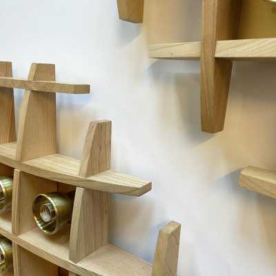 wall lights pair wood brass esperia italy 1970
