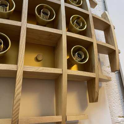wall lights pair wood brass esperia italy 1970