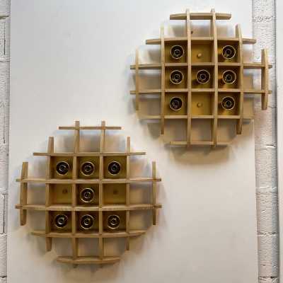 wall lights pair wood brass esperia italy 1970