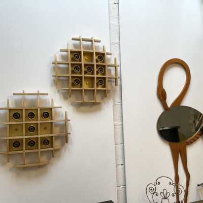 wall lights pair wood brass esperia italy 1970