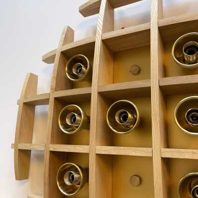 wall lights pair wood brass esperia italy 1970