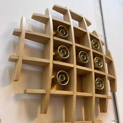 wall lights pair wood brass esperia italy 1970