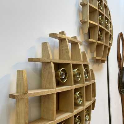 wall lights pair wood brass esperia italy 1970