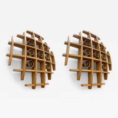 wall lights pair wood brass esperia italy 1970