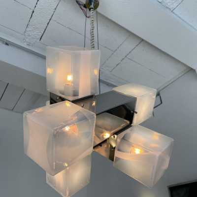 Chandelier metal murano glass mazzega carlo nason italy 1970
