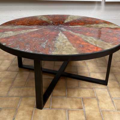 coffee table ceramic terracotta enamelled metal G Olivier Swiss 1950 1960