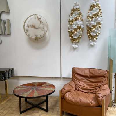 coffee table ceramic terracotta enamelled metal G Olivier Swiss 1950 1960