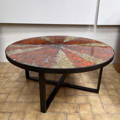 coffee table ceramic terracotta enamelled metal G Olivier Swiss 1950 1960