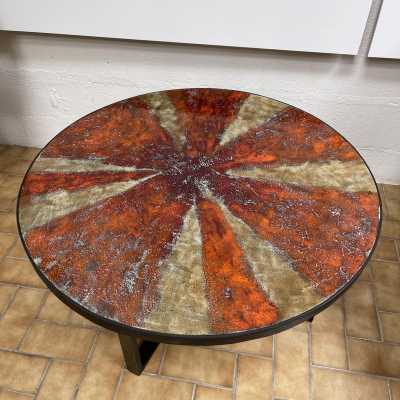 coffee table ceramic terracotta enamelled metal G Olivier Swiss 1950 1960
