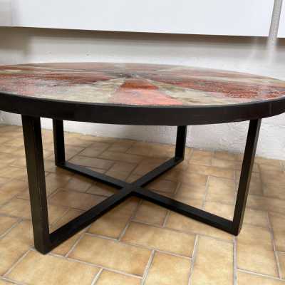 coffee table ceramic terracotta enamelled metal G Olivier Swiss 1950 1960