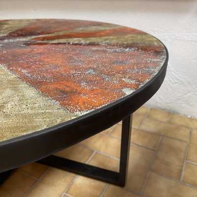 coffee table ceramic terracotta enamelled metal G Olivier Swiss 1950 1960