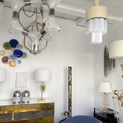 chandelier metal lacquer murano glass arteluce italy 1960 1970