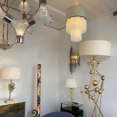 chandelier metal lacquer murano glass arteluce italy 1960 1970