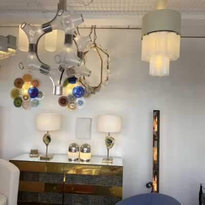 chandelier metal lacquer murano glass arteluce italy 1960 1970