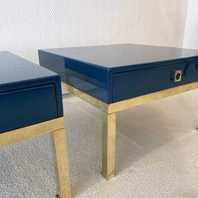 tables pair ends of sofa lacquer brass guy lefevre maison jansen france 1970