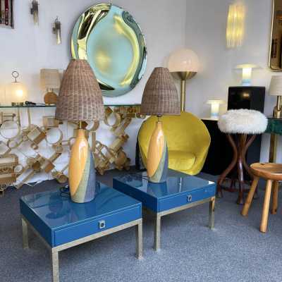 tables pair ends of sofa lacquer brass guy lefevre maison jansen france 1970