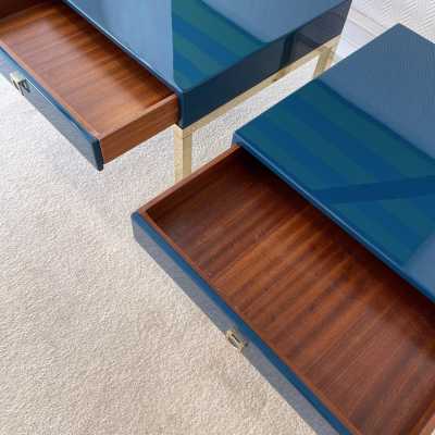 tables pair ends of sofa lacquer brass guy lefevre maison jansen france 1970
