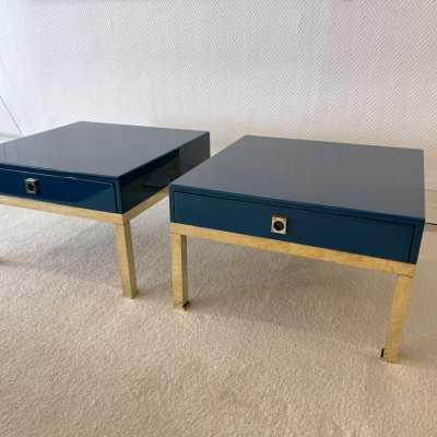tables pair ends of sofa lacquer brass guy lefevre maison jansen france 1970