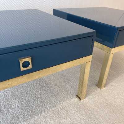 tables pair ends of sofa lacquer brass guy lefevre maison jansen france 1970