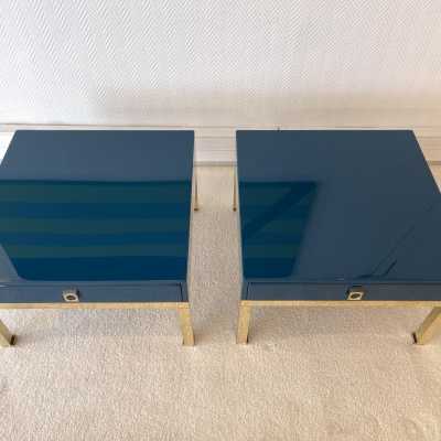tables pair ends of sofa lacquer brass guy lefevre maison jansen france 1970