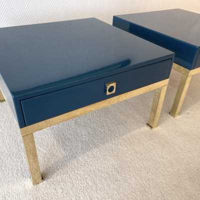 tables pair ends of sofa lacquer brass guy lefevre maison jansen france 1970