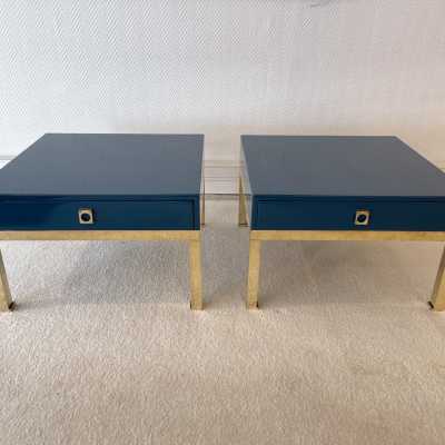 tables pair ends of sofa lacquer brass guy lefevre maison jansen france 1970