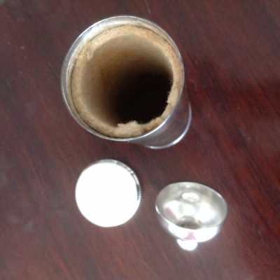 Old silver metal thermos