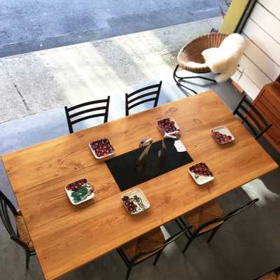 Dining table Solid elm Suede 1970