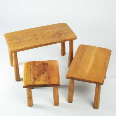 Set of 3 Solid Oak Nesting Tables 1960
