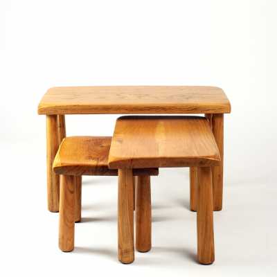 Set of 3 Solid Oak Nesting Tables 1960