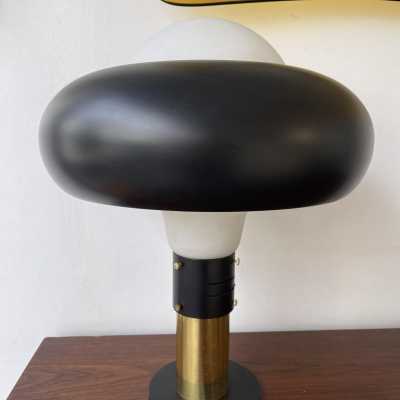 lacquered metal lamp opaline glass brass stilnovo italy 1950 1960