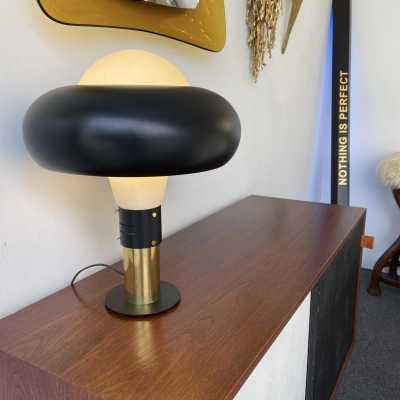 lacquered metal lamp opaline glass brass stilnovo italy 1950 1960