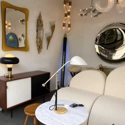 lacquered metal lamp opaline glass brass stilnovo italy 1950 1960