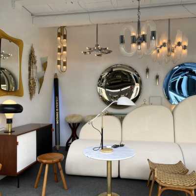 lacquered metal lamp opaline glass brass stilnovo italy 1950 1960