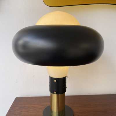 lacquered metal lamp opaline glass brass stilnovo italy 1950 1960