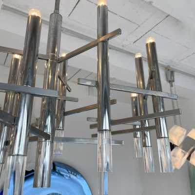Chandelier metal plexiglass sciolari reggiani italy 1970