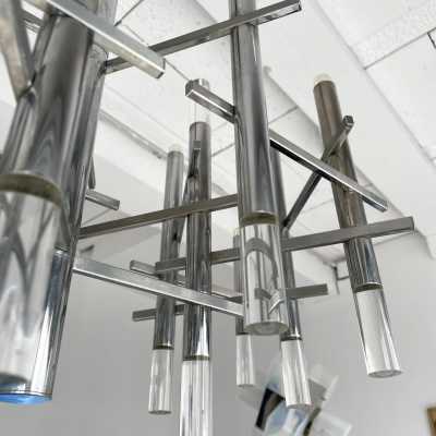 Chandelier metal plexiglass sciolari reggiani italy 1970