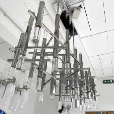 Chandelier metal plexiglass sciolari reggiani italy 1970