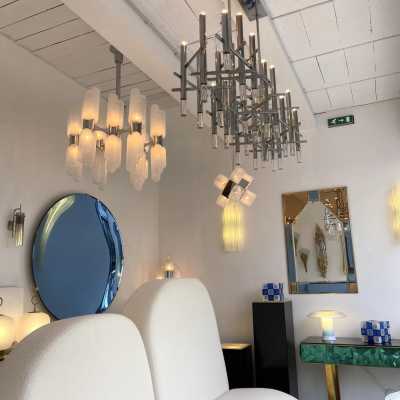 Chandelier metal plexiglass sciolari reggiani italy 1970
