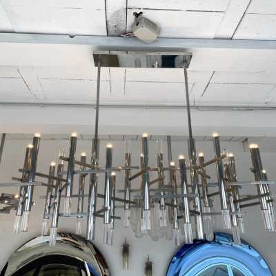 Chandelier metal plexiglass sciolari reggiani italy 1970
