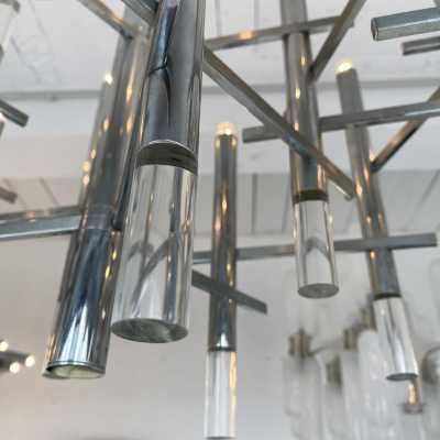 Chandelier metal plexiglass sciolari reggiani italy 1970
