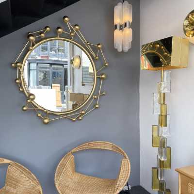 contemporary mirror atomo wrought iron gold leaf antonio cagianelli italy