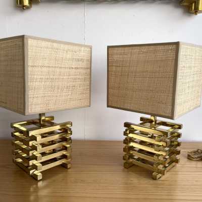 lamps pair brass sciolari italy 1970