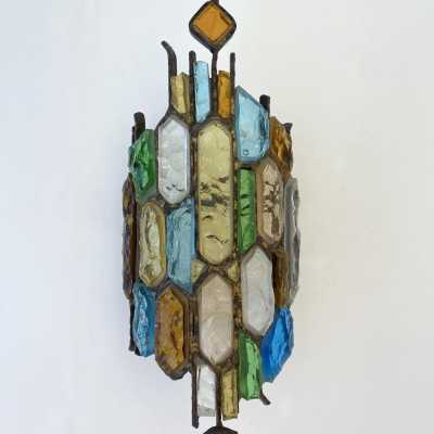 sconces pair wrought iron gilded longobard glass poliarte italy 1970
