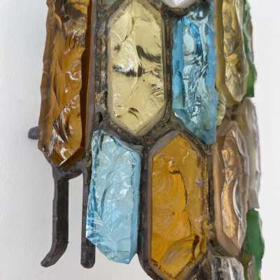 sconces pair wrought iron gilded longobard glass poliarte italy 1970