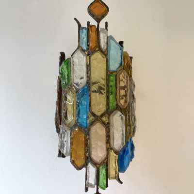 sconces pair wrought iron gilded longobard glass poliarte italy 1970