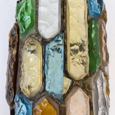sconces pair wrought iron gilded longobard glass poliarte italy 1970