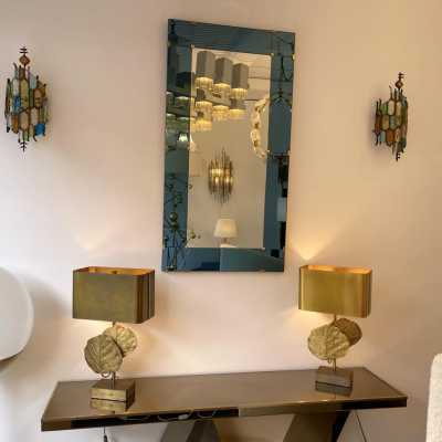 sconces pair wrought iron gilded longobard glass poliarte italy 1970