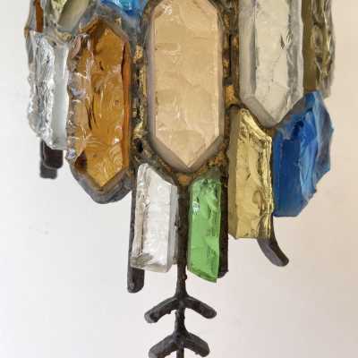 sconces pair wrought iron gilded longobard glass poliarte italy 1970
