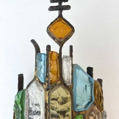 sconces pair wrought iron gilded longobard glass poliarte italy 1970